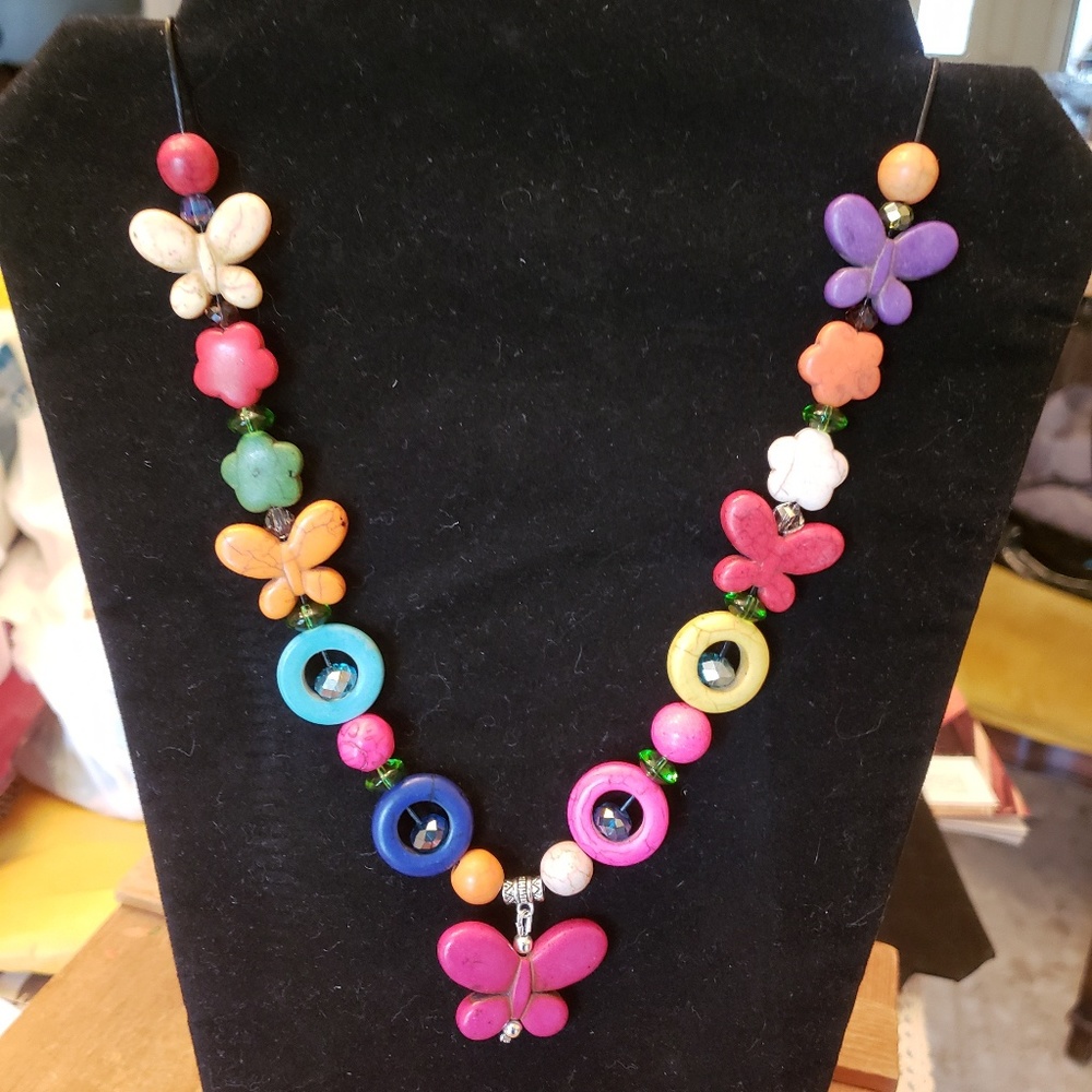 Multicolored butterfly necklace
